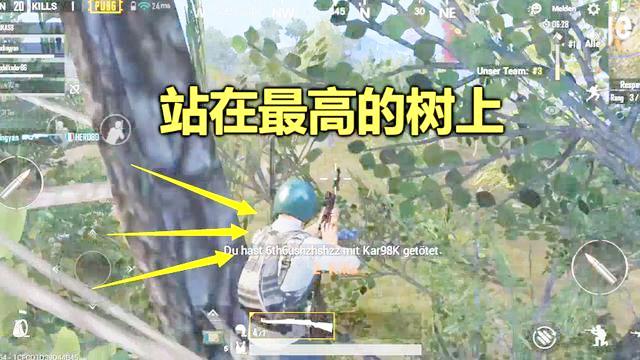刺激战场：跳伞落在50米高树上，98K狙的敌人到处跑，太无敌了