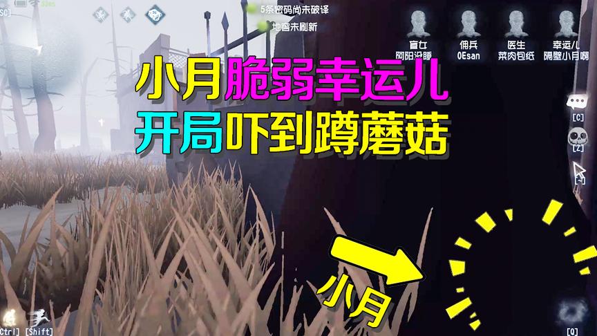 第五人格皮皮阳日记：小月开局吓到蹲蘑菇？大概是最脆弱的幸运儿