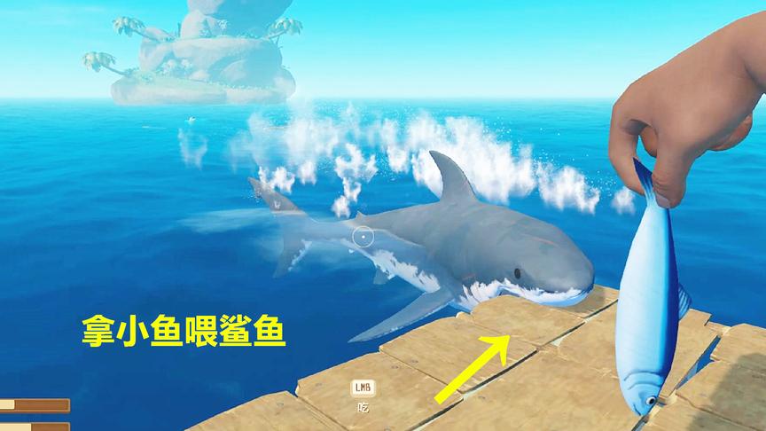 木筏求生第5期！鲨鱼袭击木筏，我一激动差点把小鱼扔给它吃