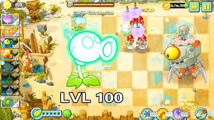 植物大战僵尸2国际版，100级电豌豆VS未来僵王，BOSS：好爽的电疗