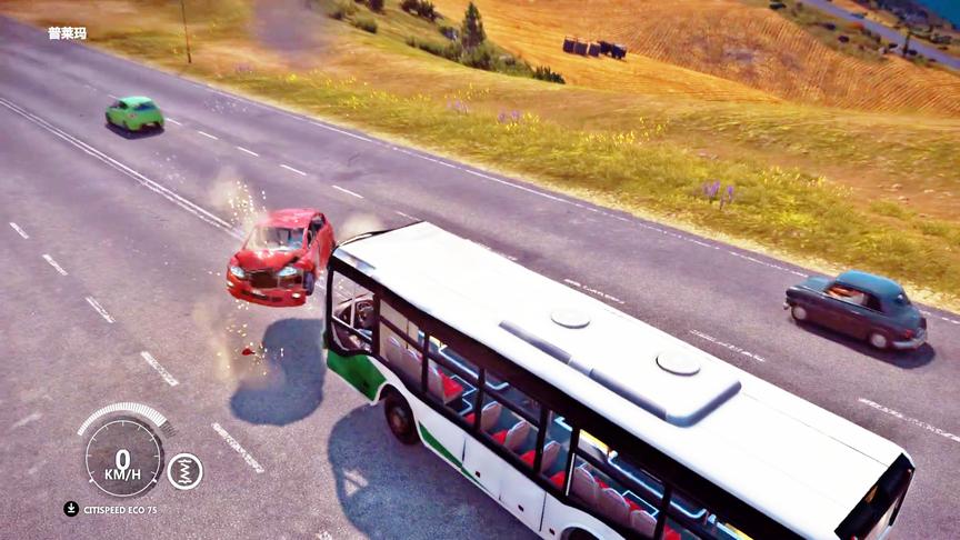 正当防卫3小林解说：公交车撞击路人汽车，直接被撞飞！