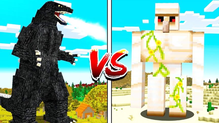 我的世界生物篇：新版哥斯拉大战泰坦铁傀儡 末影人却躺枪