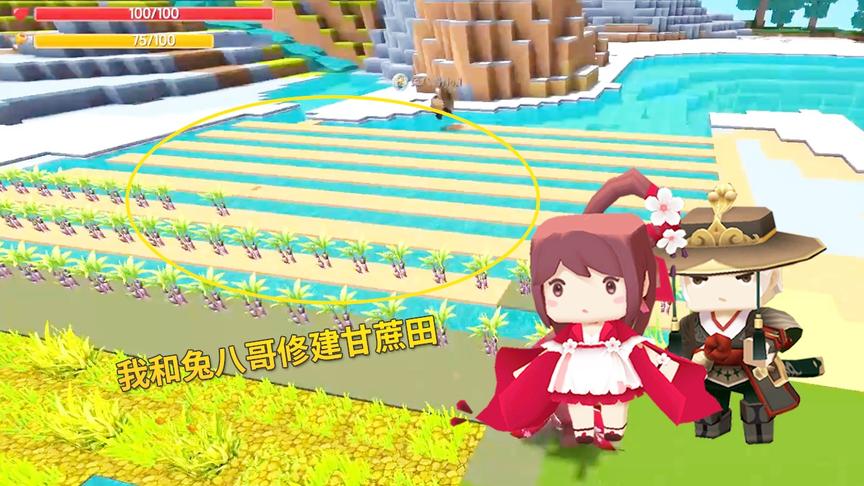 迷你世界极限联机46：我们建了1个大型甘蔗田，1次能收上百根甘蔗