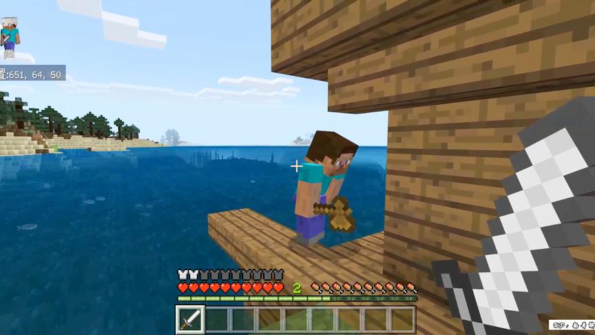 我的世界基岩生存3：终于做出了第一把铁剑