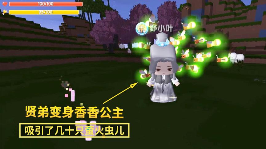 迷你世界极限番外篇4：贤弟变成香香公主，吸引了几十只萤火虫