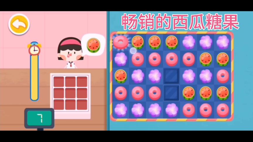 小熊猫的糖果店，迎来了好多的客人，西瓜糖果卖得最好了