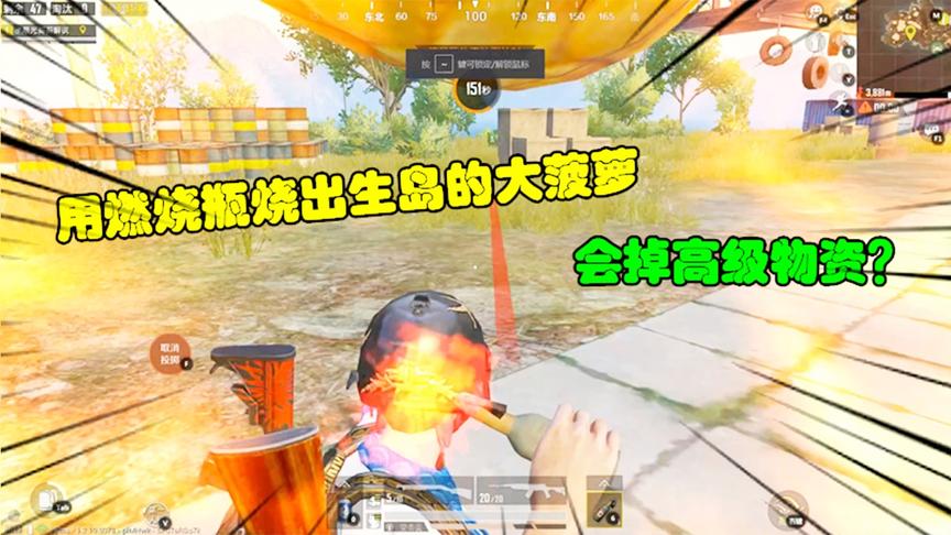 和平精英大神秀110：用燃烧瓶烧出生岛的大菠萝，会掉高级物资？