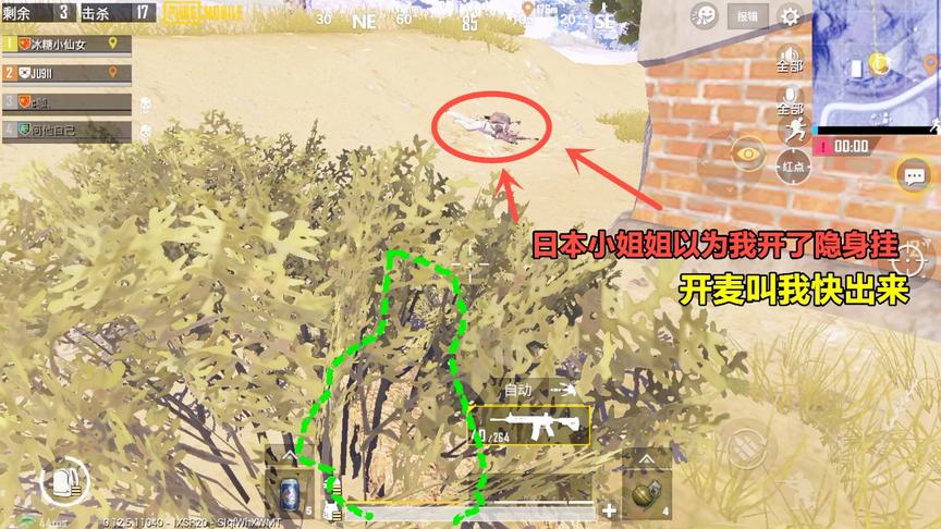 刺激战场：决赛圈伪装成一颗草，结果日本小姐姐开麦说我开挂了？