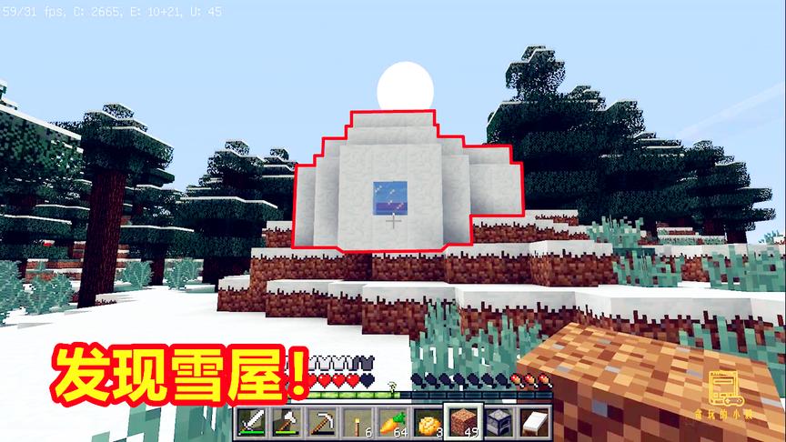 我的世界海洋版46：旅途中发现雪屋，寻找隐藏的僵尸村民！