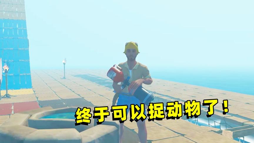 木筏求生联机42：做了一个大型网罐器，终于可以抓动物了！