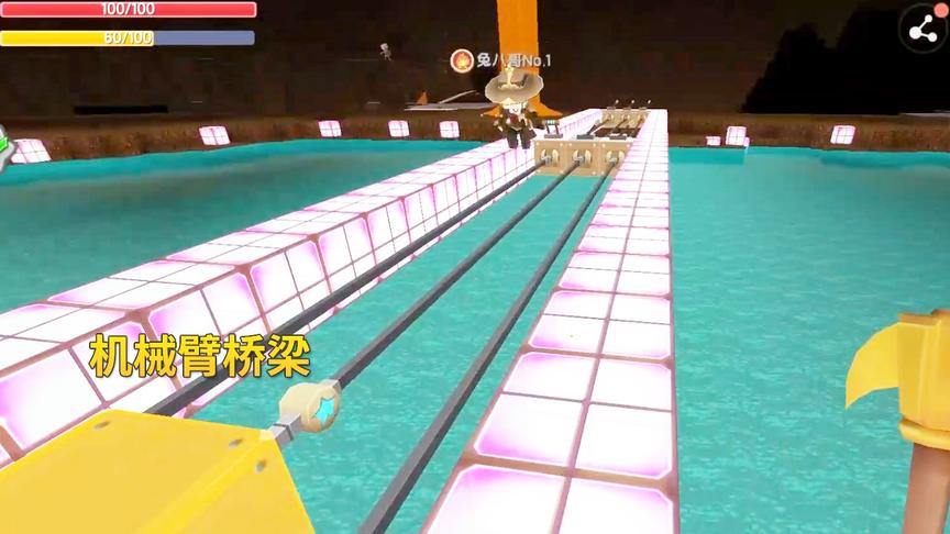 迷你世界联机高级629：兔八哥用机械臂，修了一个简易的桥梁