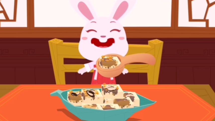 小猫咪在美食街开了豆腐店，小白兔去品尝了凉拌豆腐，真好吃
