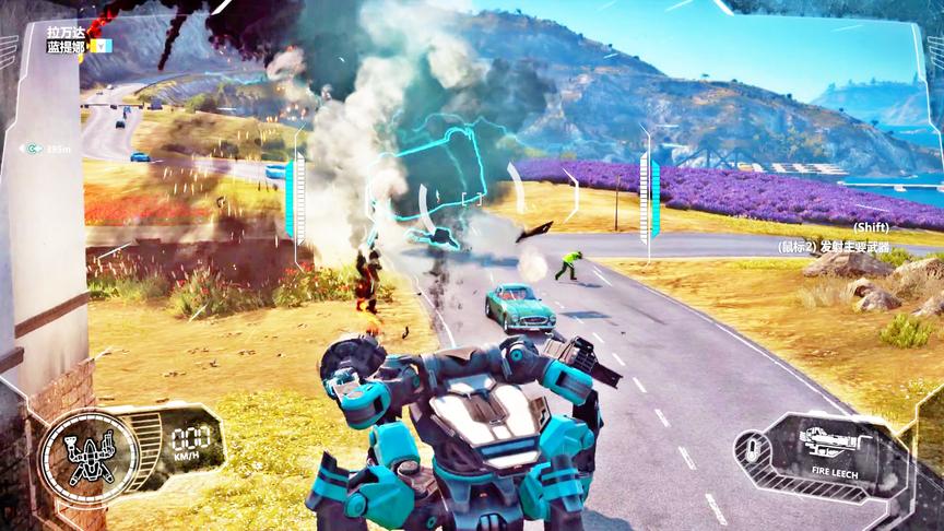 小林解说：超级机甲手臂轻轻一挥，路人的汽车直接起飞！