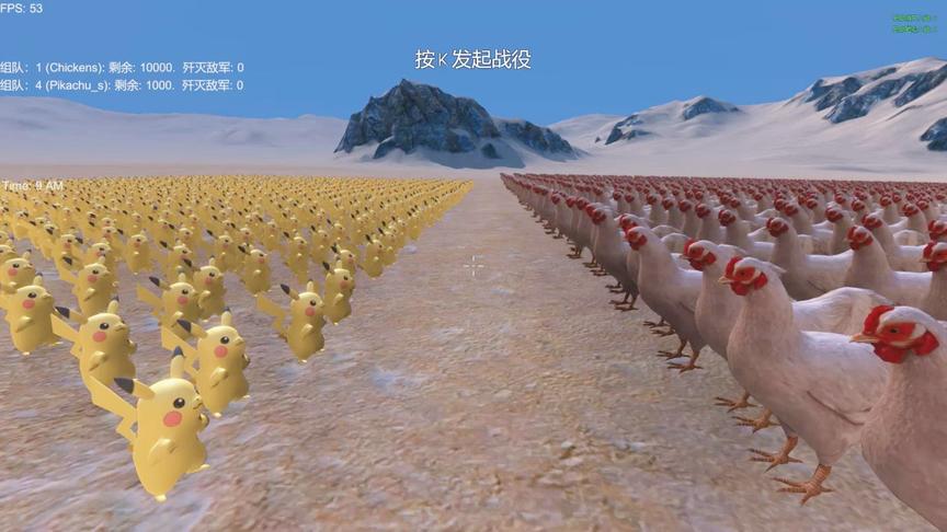 史诗战争模拟器：皮卡丘不服，集结1000只，继续挑战1万母鸡！