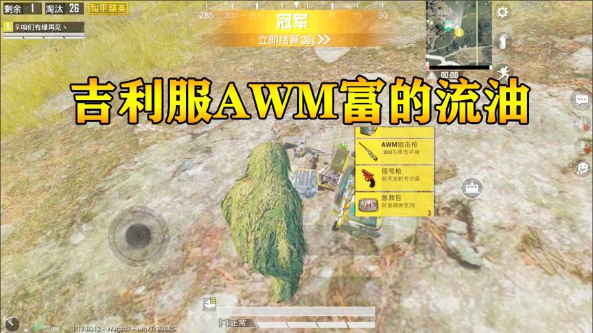 和平精英：G港寻找信号枪26杀吃鸡！吉利服AWM富得流油！