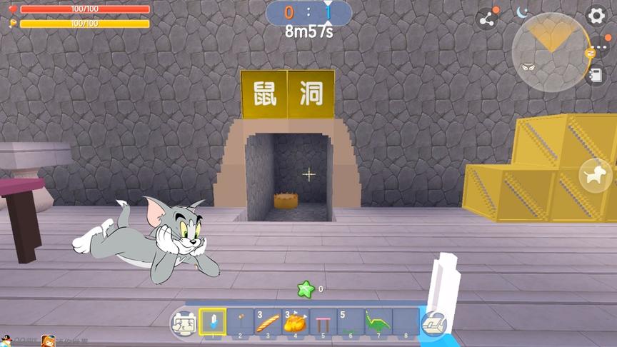 迷你世界：猫和老鼠躲猫猫，遇到危险躲进老鼠洞，被抓到就变成猫