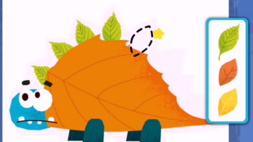 小熊猫的创意真不错，用树叶制作了恐龙的拼贴画