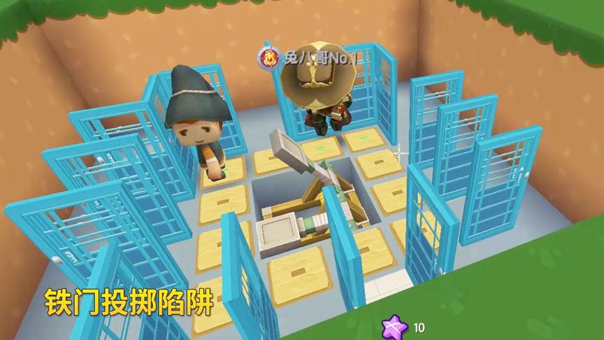 迷你世界高级609：兔八哥用2个投掷装置和16个铁门，做了1个陷阱