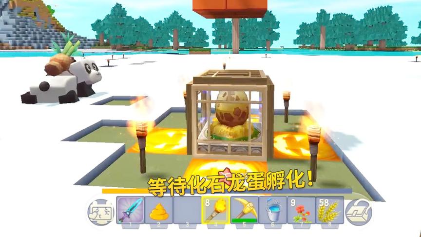 迷你世界极限联机59：我们在冰原刷怪，等待化石龙蛋孵化