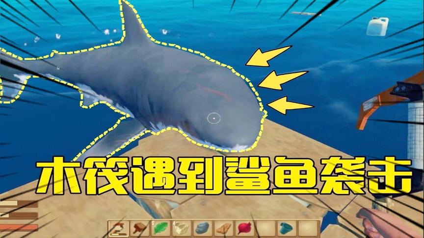 木筏求生5：可恶的鲨鱼想破坏拦截网计划，直接被我杀死！