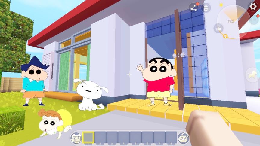 迷你世界：参观“蜡笔小新”的家，遇到了小白，还领取了皮肤小新