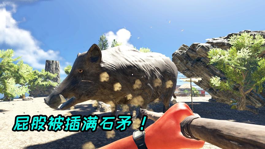 荒岛求生84：巨型野猪王闯入出生岛，全身插满石矛都不死