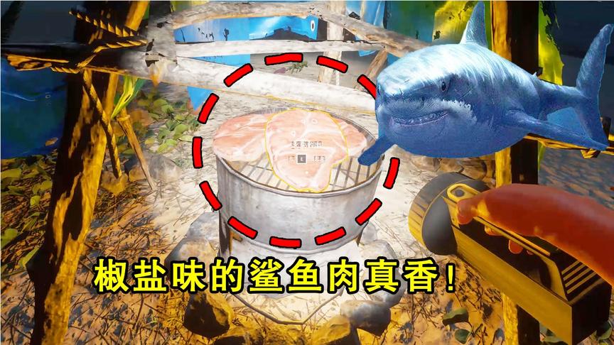荒岛求生31：我故意制造水流波，吸引鲨鱼过来捕抓，椒盐味真香！