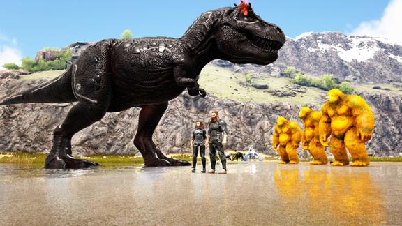 方舟恐龙大战-擎天柱vs双剑女机械人 谁更强