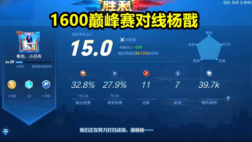 奉先小吕布：1600分巅峰赛，战神吕布完美团战细节教学