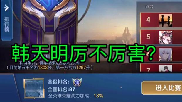 很多人质疑韩天明厉不厉害，全国87排名已经说明了一切。