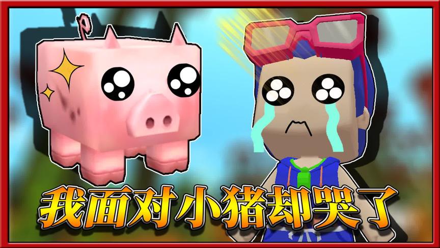 迷你世界空岛生存：小缺发现一只大猪，高兴的想与它亲亲！