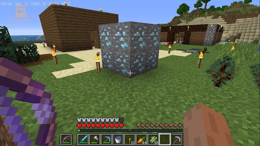 我的世界海洋版58：2级时运镐挖8块钻石矿，爆出14颗钻石！