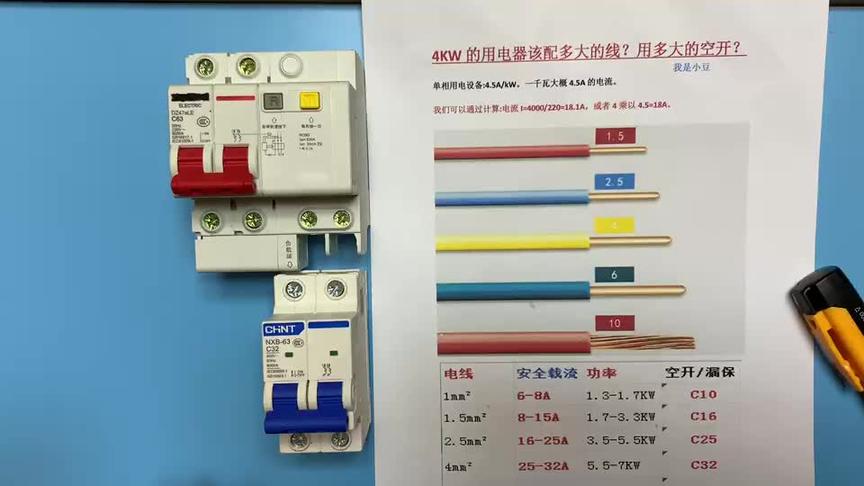 電工知識:4kw用電器該選多大的電線?多大的空開?多大的漏保?