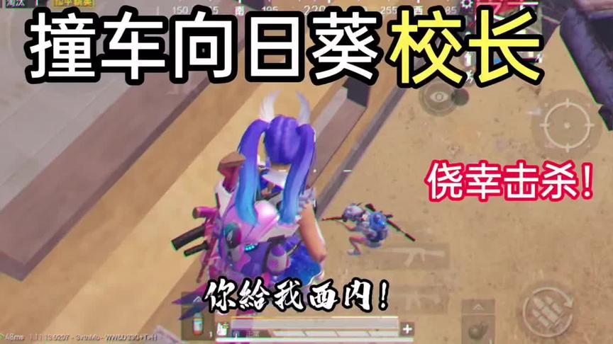 撞车向日葵校长，侥幸击杀#和平精英